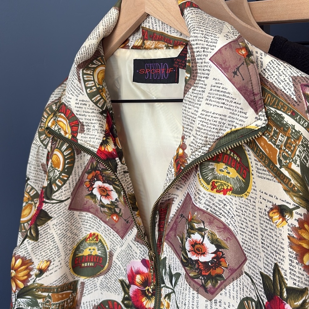 100%Silk Vintage Studio Sportif Bomber Zip Up